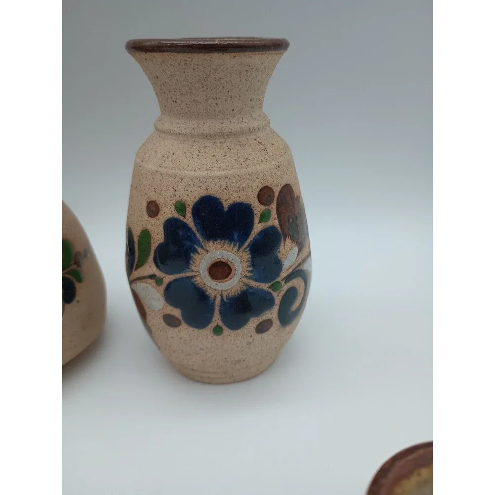 Tonala Sandstone Pottery Mexico Vases Floral Lot Of 4
